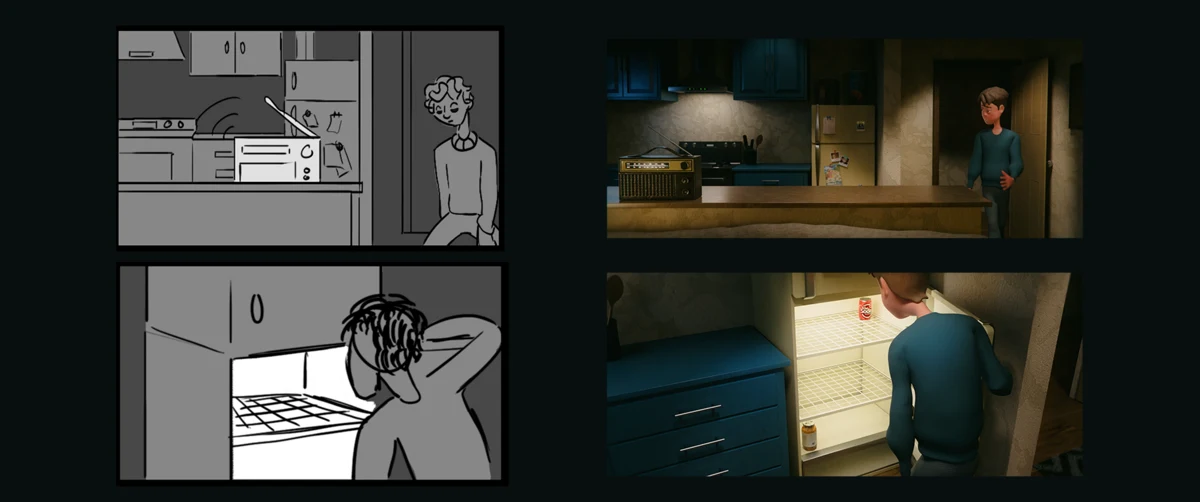 Storyboard-to-final comparisons · Press kit, page 8