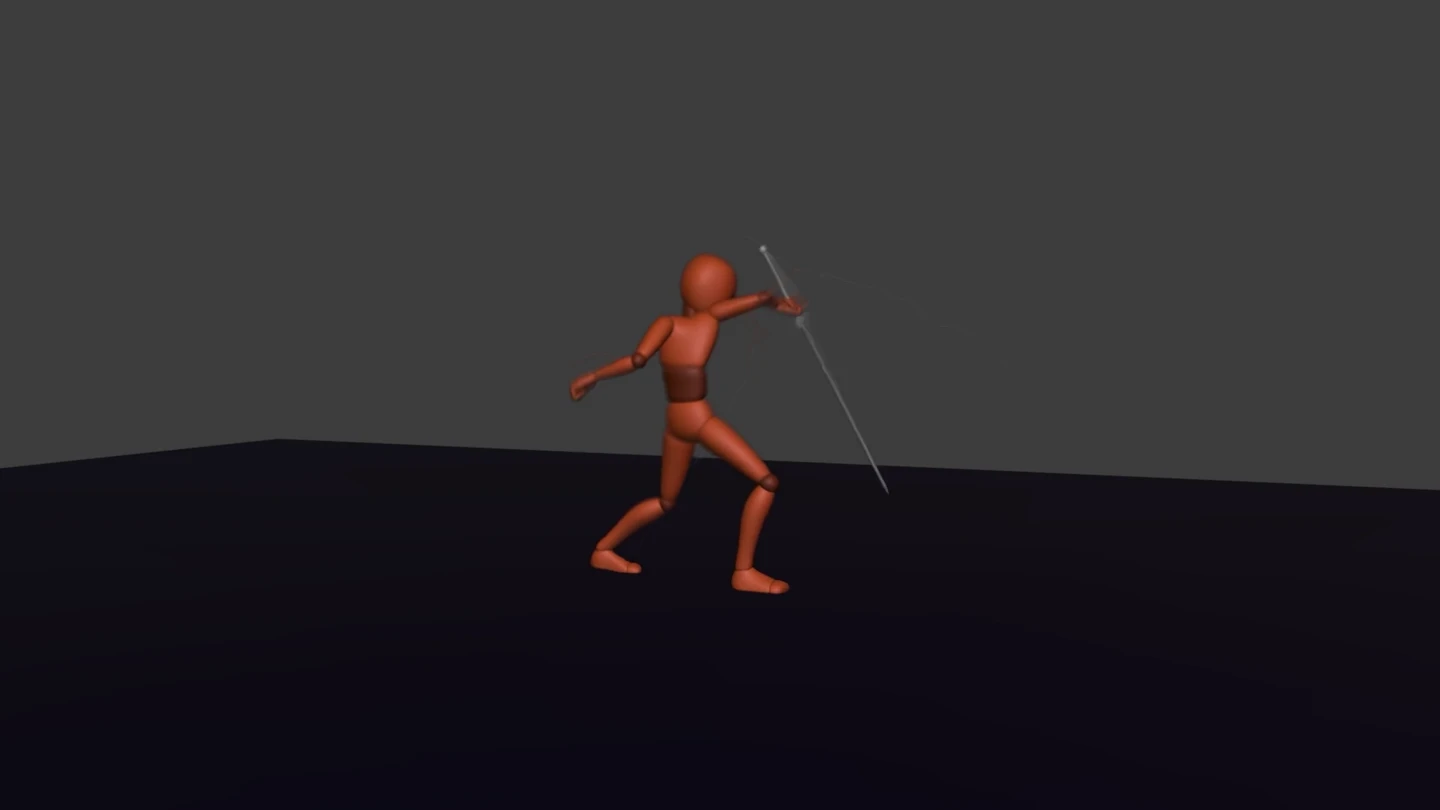A frame from the Old Man sword-combat animation study