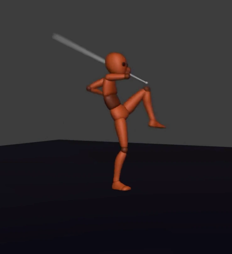 A frame from the supplied sword-combat gameplay animation