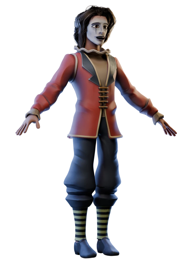 Robot Rob, a stylized character in a red coat